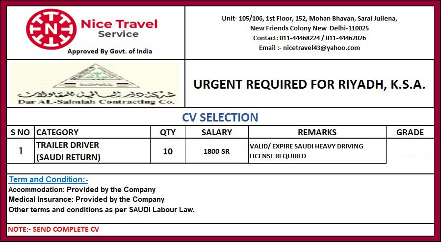 TRAILER DRIVER- SAUDI RETURN